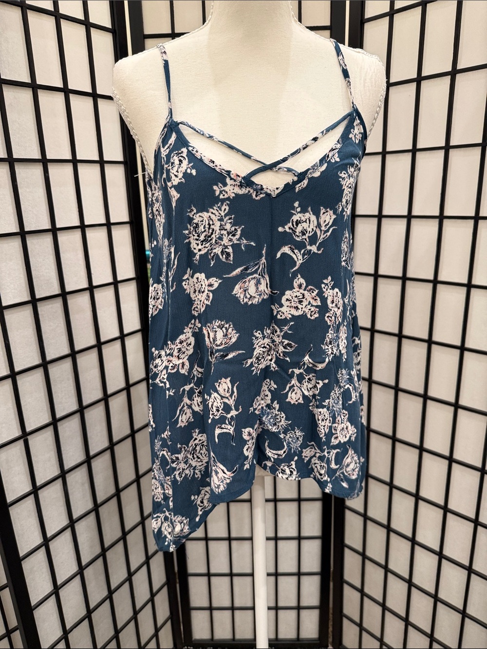 Charlotte Russe Blue Floral Crisscross Camisole